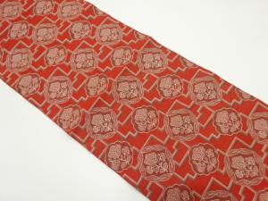 アンティーク　幾何学に花模様織出し八寸帯（着用可）